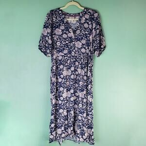 Knox Rose Womens Blue White Floral Print Short Sleeve Dress Size Small Pockets